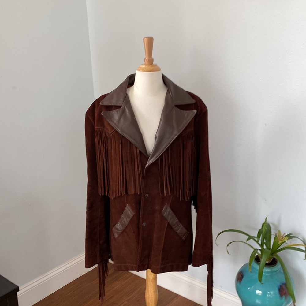 Vintage Lethar Suede Fringe Hippie Kantex Leather Jacket Size 40R - Picture 1 of 13